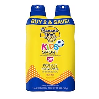 Banana Boat Sport Kids Sunscreen Spray SPF 50, Twin Pack | Spray Sunscreen for Kids, Childrens Sunblock SPF 50, Oxybenzone Free, 6oz each