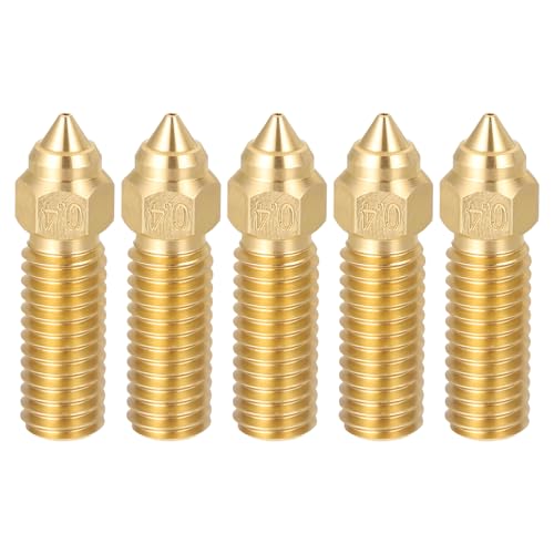 sourcing map 5 Pcs 0.4mm Brass Nozzles, M6 Thread K1 3D Printer Nozzle Accessories High Temperature Pointed Wear Resista