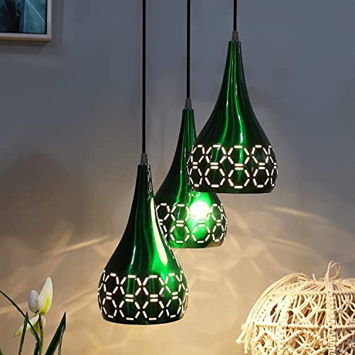 Image of GreyWings Metal Cut 3 Light Cluster Hanging Light Ceiling Pendant Lamp, 6 inch Small, Green