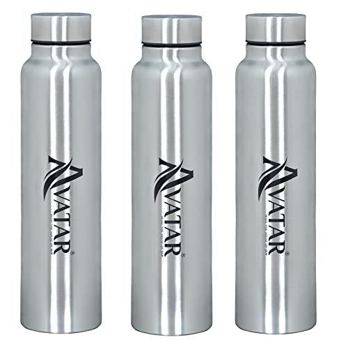Image of AVATAR 1000 ML Stainless Steel 3 Pcs Plain Fridge Water Bottle /Refrigerator Bottle /Thunder(1000 ML) (3)
