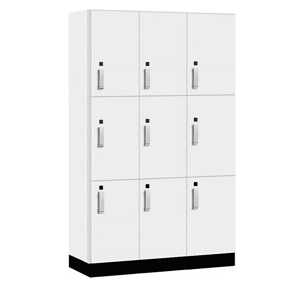 Salsbury 15 Wide Premier Wood Locker-Triple Tier-3 Wide-6 Feet High-18 Deep-Arctic White-Silver Electronic Locks