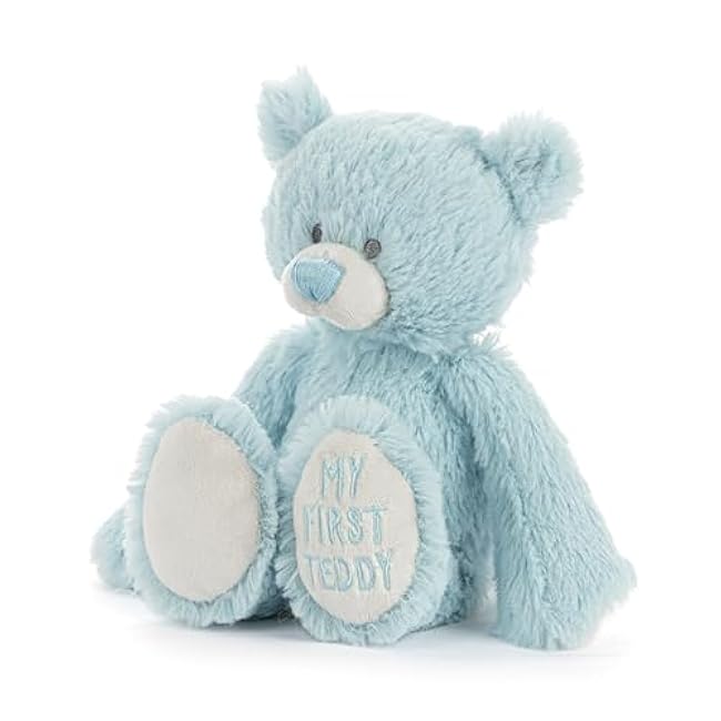 DEMDACO Welcome to The World, Mini 7.5 x 6.5 Inch, Ultra Soft Polyester, Huggable, Cuddly, Toy, Stuffed Plush Animal, Blue, My First Teddy Bear