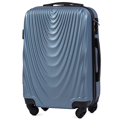 Preisvergleich Produktbild VINCI LUGGAGE Geräumiger Kabinentrolley - Leichter Flugzeugkoffer - Luxuriöser und moderner Koffer mit zweistufigen Teleskopgriff und Kombinationsschloss (Silberblau, S 55x38x22)