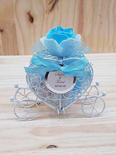 Boîte à dragée dounia mariage en forme de carrosse à cœur en fer forgé X25 (bleu turquoise) - 8 x 11 x 11 cm - Anniversaire, Baptême