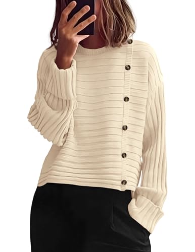 Image of PRETTYGARDEN Womens Sweaters Fall 2026 Casual Long Sleeve Crewneck Button Loose Winter Knit Pullover Sweater Tops
