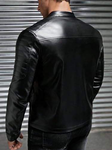 WDIRARA Men's Pu Leather Jacket Long Sleeve Zip Up Motorcycle Jacket Biker Coat2