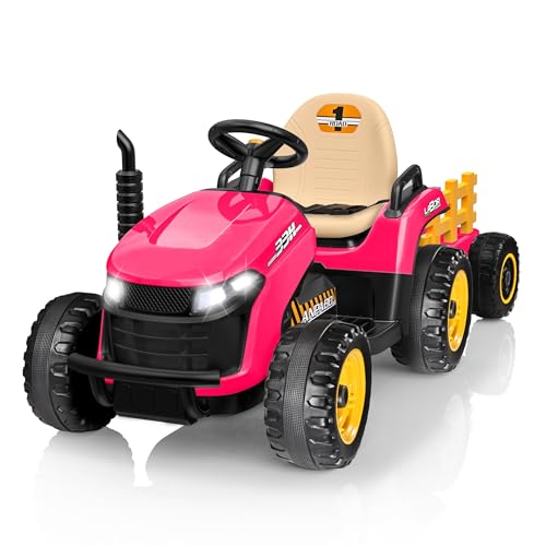 Image of ANPABO 24V Ride On Tractor for Kids w /Detachable Trailer, EVA Tires, Pink