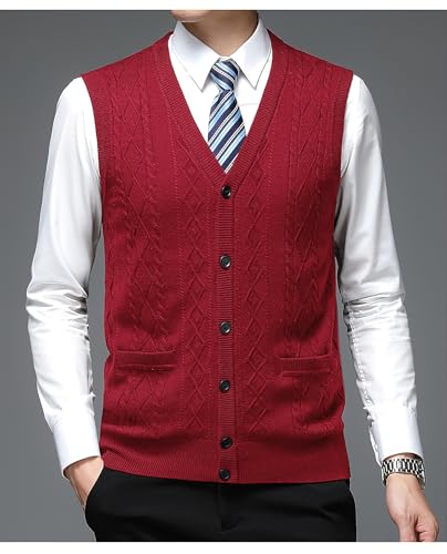 Men's Classic V Neck Wool Blend Sweater Vest Sleeveless Button Front Knit Cardigan Vest with Pocket2