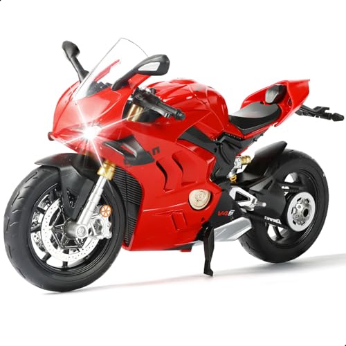 Image of 1:9 Motorcycle Model for Ducati Panigale V4 SP2 Metal Die-cast Motorcycle Model No Assembly Required Mini Finished Moto Gift for Adult(Red)