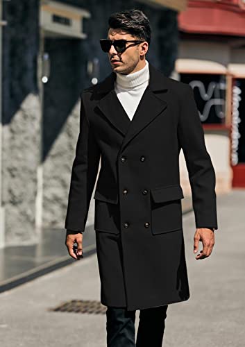 Mens Trench Coat Slim Fit Double Breasted Long Overcoat Classic Fall Winter Topcoat3