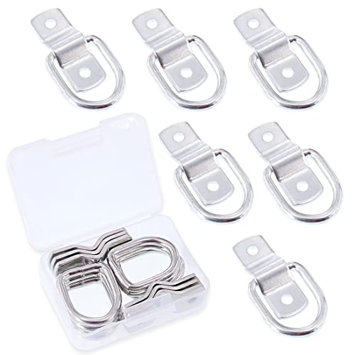 Swpeet Lot de 6 ancrages d'arrimage en Acier Inoxydable avec Anneau en D de 0,6 cm pour Charges sur camions, remorques, Bateaux, Camping-Cars, camionnettes,