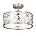 Edwarmlux 3-Light Semi Flush Mount Ceiling Light, 12.6" Drum Light with White Fabric Shade, Modern Close to Ceiling Lamp for Living Room Bedroom Dining Kitchen Hallway Entry Foyer (Brushed Nickel)