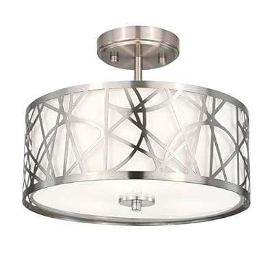 Edwarmlux 3-Light Semi Flush Mount Ceiling Light, 12.6" Drum Light with White Fabric Shade, Modern Close to Ceiling Lamp for Living Room Bedroom Dining Kitchen Hallway Entry Foyer (Brushed Nickel)