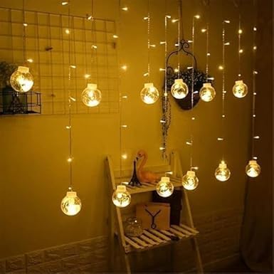 Image of V.E.S.P.A 12-Ball String Lights with 8 Flashing Modes - Perfect for Indoor & Outdoor Decoration - Ideal for Diwali, Christmas, and New Year. (Warm White)
