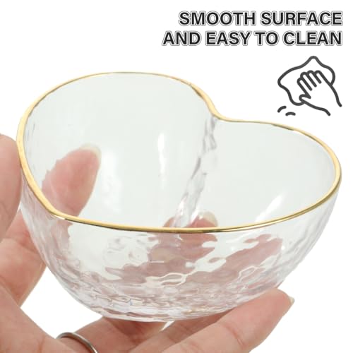 Luxshiny Glass Heart Bowl 3.54 Inch Clear Dessert Serving Bowl with Decorative Gold Rim for Salads Snacks Weddings and Everyday Use - Image 5