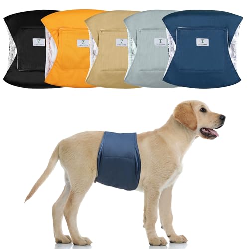 Image of 5 Pack Dog Diapers Male,Reusable Leakproof Pet Soft Dog Belly Band Wraps,Male Dog Diaper High Absorbency,Wider Washable Belly Band for Doggy Incontinence and Puppy Training