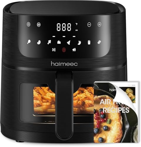 HAIMEEC Air Fryer 6L, Friteuse Sans Huile 8-en-1 avec Fenêtre de Visualisation, 1350W avec Ecran Tactile Digital, Réglable 30-200°C, 90% de Matières Grasses en Moins, Nettoyage Facile,