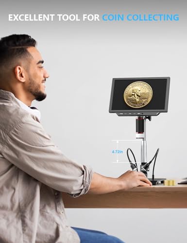 Image of 4K Digital Microscope - 2000X Magnification, 8 inch Coin Microscope with 52MP Camera Sensor, Microscope for Adults for Soldering, Full Coin Observation, 64GB TF Card & Coin Guidebook Included