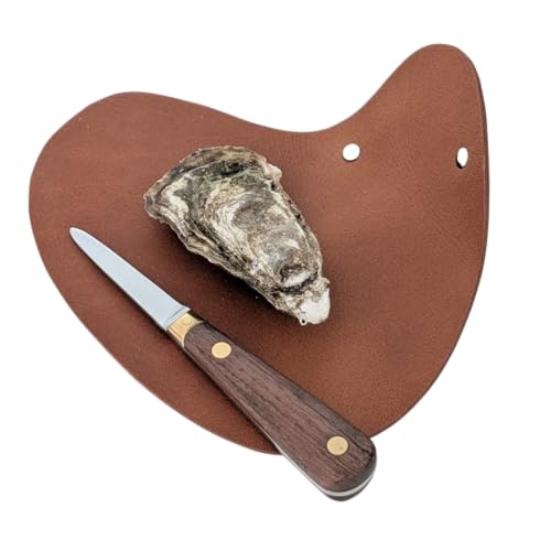 Manique en cuir véritable pour ouvrir les huîtres – Gant à huître artisanal fait main en France – Protège main cuir. Cadeau de Noël