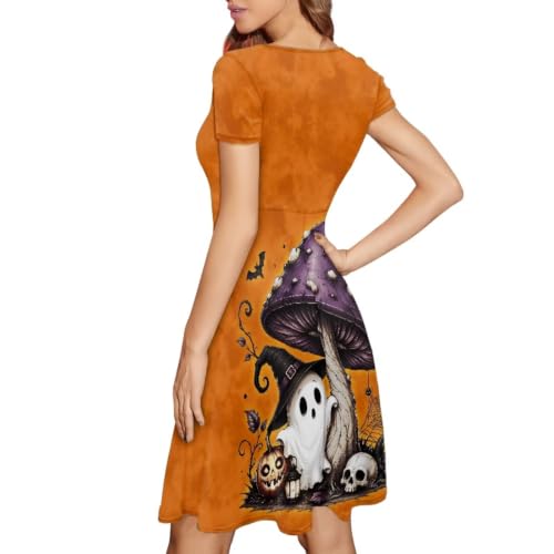 Image of Forchrinse Summer Dresses for Women Crew Neck Short Sleeve Midi Dress Casual Beach Vacation Sundress