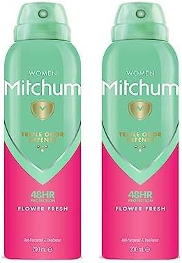 Mitchum Women Triple Odor Defense 48HR Protection Aerosol Deodorant & Anti-Perspirant, Flower Fresh, 200 ml (Pack of 2)