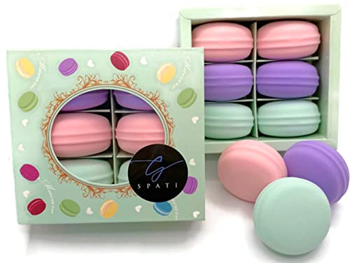 SPATI Makeup Sponges Macaron Beauty Puff Blender, 6 pcs French Macaron Shape Gift Set, Candy Color Box, 6 Count (Pack of 1)