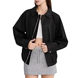 HOUZONIY Damen Lederjacke übergroß Kunstlederjacke Modisch für Herbst und Winter Lange Ärmel Zip Up Mantel
