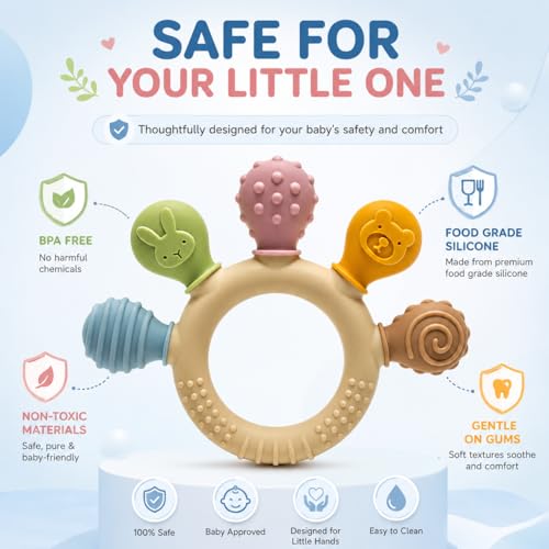 Image of Baby Teether Toy for 3+ Months, BPA-Free Food Grade Silicone Teething Ring, Soft Chew Toy for Teething Relief, Easy Grip Sensory Teether for Infants 6-12 Months, Newborn Baby Gift for Boys & Girls (New Teether)