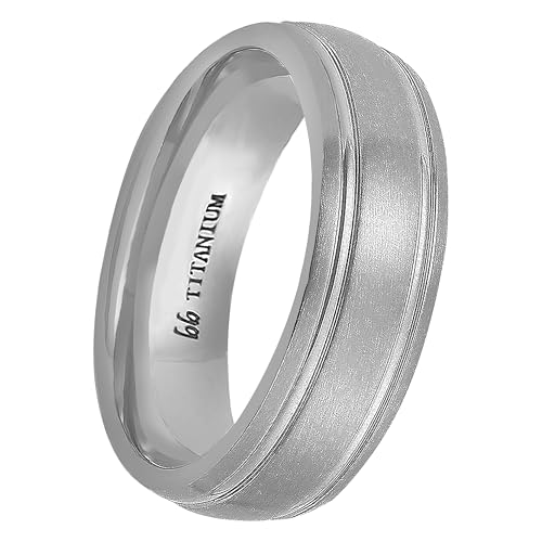 Image of Titanium Brushed Satin Matte Wedding Ring with Inset High-Polish Double Channel Accent, Metal