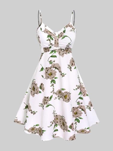 Image of Rosegal Plus Size Women Cottagecore 2PC Floral Sundress Set | Flutter Sleeves Twisted Crop Top, Cottagecore Floral Cami Dress, Vintage Midi Dress Set, Sleeveless Midi Dress