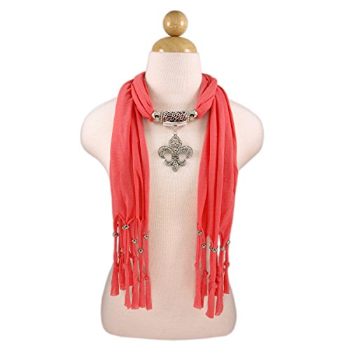 Elegant Charm Pendant Jewelry Necklace Scarf w/Fleur de lis Medallion-11 Colors2