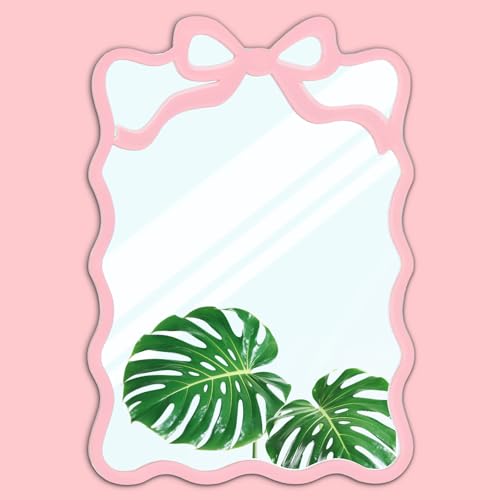 FYSUIMU Pink Bow Wall Mirror with Adhesive Backing, 5.5 x 7.5 Inch...