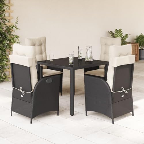 KCCKOM Garden Furniture Set 5 Piece Patio Dining Set with Cushions Black Poly Rattan