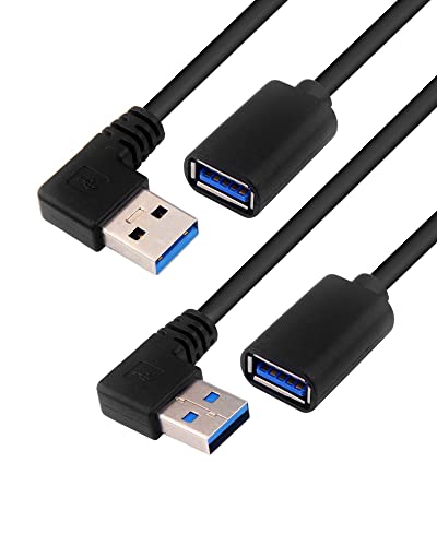 BRIEFCEC USB 3.0 Verlängerungskabel, USB Winkelstecker 90 Grad USB 3.0 Stecker Adapter Um 90 Grad nach Links/rechts/Oben/unten abgewinkelt Adapter USB auf Klinke (30CM, Links+Rechts, 2Stü)