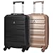 Produktbild Aerolite 2 Teilig Leichtgewicht ABS Hartschale 4 Rollen Handgepäck Trolley Koffer Bordgepäck Kabinentrolley Reisekoffer Gepäck, Genehmigt für Ryanair (Schwarz + Roségold)