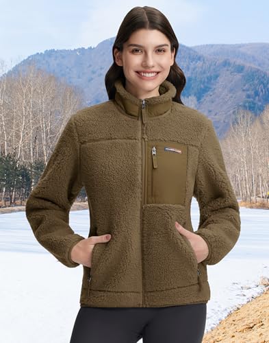 Pioneer Camp Damen Fleecejacke Winter 550g Extra Warm, Winddicht, Stehkragen - Für Skifahren, Wandern, Klettern (Outdoor) - Ohne Kapuze(Autumn Maple;S)