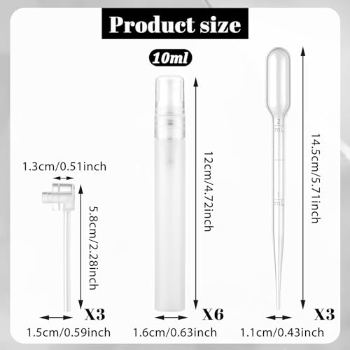 12 Pcs Travel Perfume Bottle Set with 6 Pcs 10ml Mini Spray Bottle, Transfer Pipettes and Pumps, Plastic Portable Travel Bottles Refillable Perfume Atomizer for Men & Women Party (Clear white)2