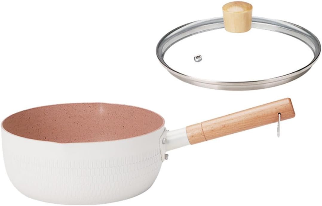 Non-stick Milk Saucepan with Lid 18cm White Multi-functional Heating Pot for Food and Noodle Cooking