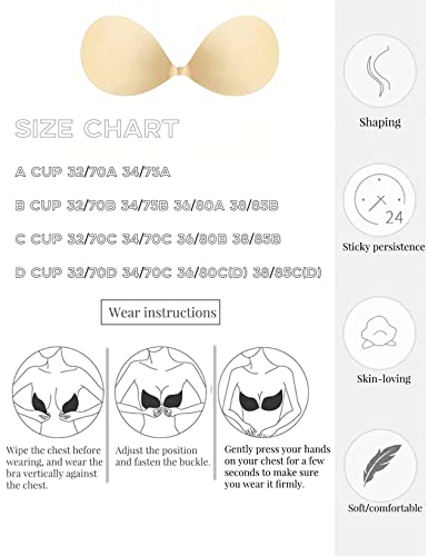 Depovor Strapless Adhesive Bra Push Up Sticky Bra Invisible Backless Stick On Bras For Women Beige #TOP4