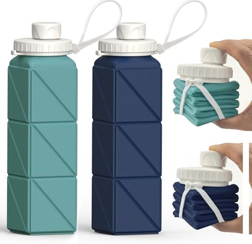 Collapsible Water Bottles 20.6oz (610 ml) 2 Pack, Silicone Foldab...