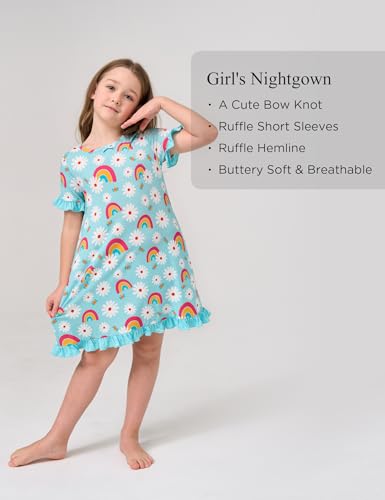 Bamboo Viscose Girls Nightgowns Ruffle Short Sleeve Crew Neck Girls' Sleepwear2
