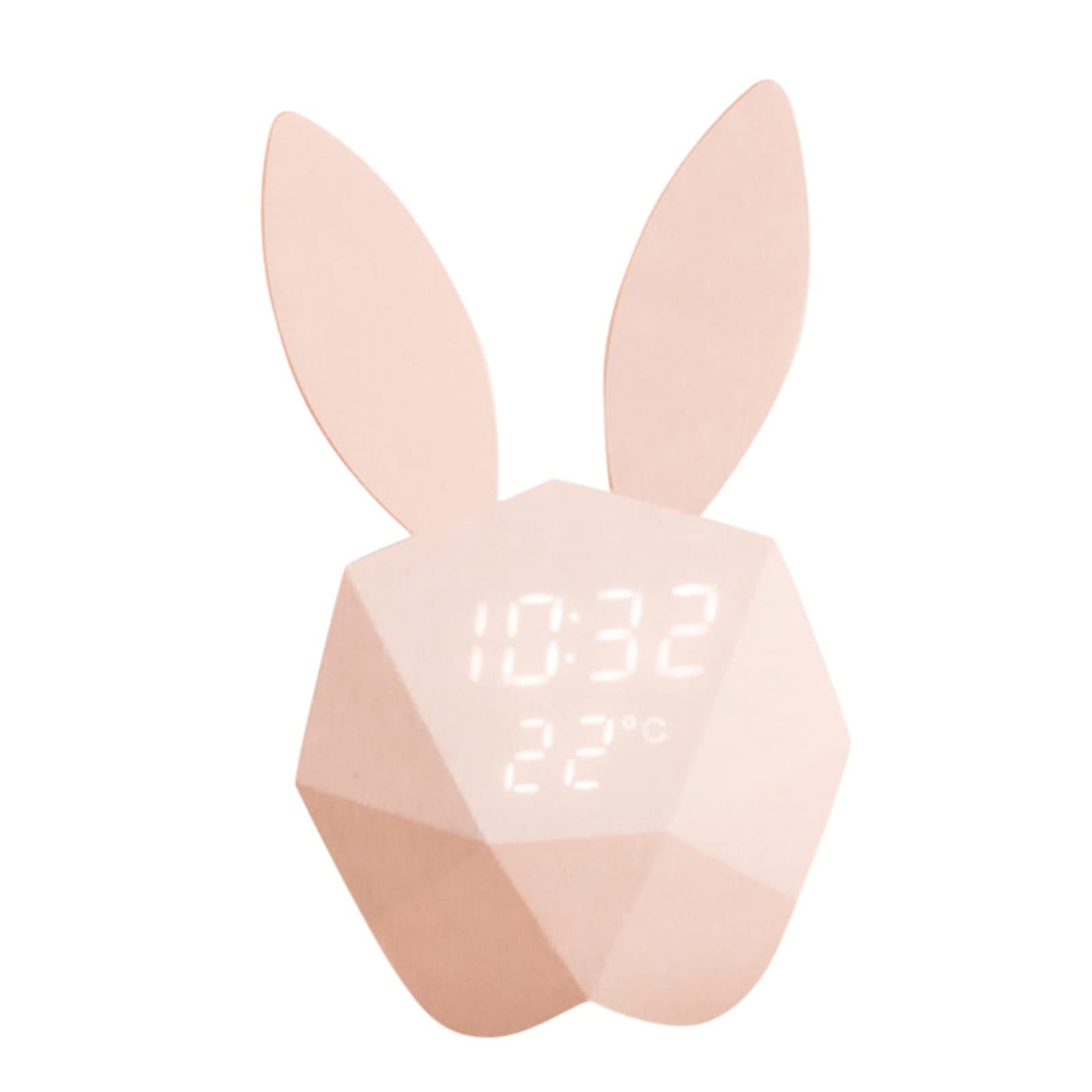Luz de despertador para niños Mini conejo rosa, reloj despertador creativo de conejo de dibujos animados, reloj Digital Led inteligente, pantalla de temperatura LED, luz nocturna Entrenador de sueño p