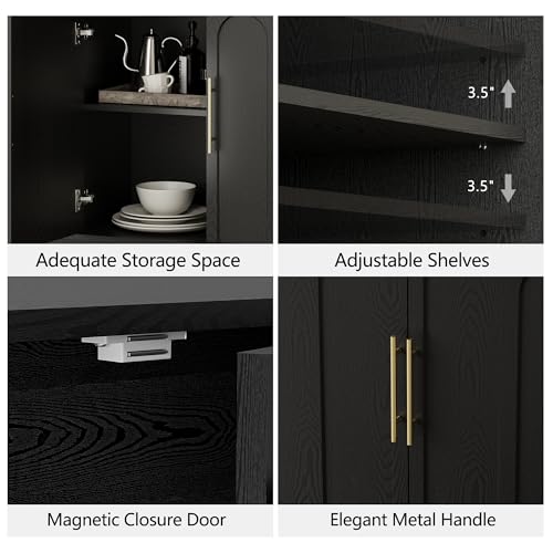 Image of FORTUNETEC Sideboard Buffet Cabinet with Storage, Modern Accent Cabinet with Arched Doors, Modular Media Console, 67 inch Large Minimalist Credenza for Living Room Kitchen Dining Room Entryway, Black