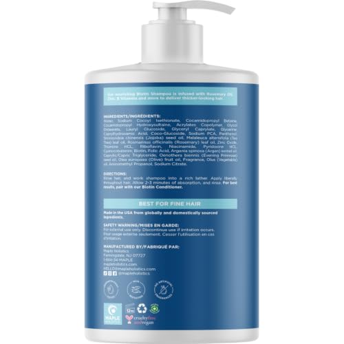 Image of Rosemary and Biotin Shampoo for Thinning Hair - Vegan Volumizing Shampoo for Fine Hair with B Vitamins Argan Oil & Tea Tree Essential Oil - Paraben Silicone and Sulfate Free Vegan Formula (32 Fl Oz)