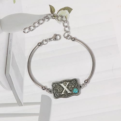 Image of Belt Buckle Bracelet Initial Letter A-Z Bracelets Western Cow Tag Bracelet Belt Buckle Necklace Western Style Initial Letter Pendant Necklace