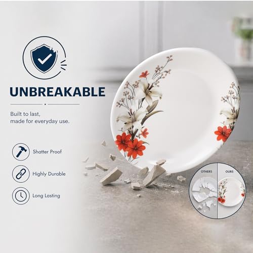 Image of Golden Fish 24 Pieces Premium Dinner Set for 6 People | 6 Full Plates, 6 Quarter Plates, 6 Veg Bowls, 2 Donga, 2 Serving Spoon & 2 Pickle Bowls | Complete Dining Set for Family, Guests & Festive Use