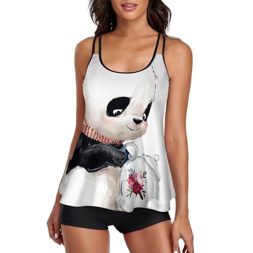 Maillot de bain tankini panda dissimulant le ventre avec short de garçon confortable
