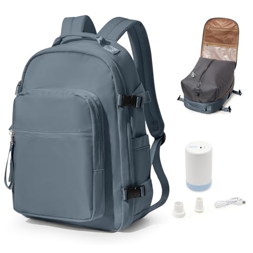 Vacuum Backpack With Pump,Travel Laptop Backpacks For Women Men,Airback Backpacks With Vacuum Compression Bags Seal Packing,Carry On Backpack, Personal Item Travel Bag Sapphire Blue