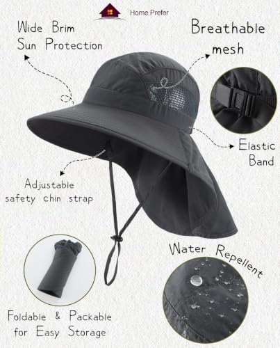 Image of Home Prefer UPF50 Wide Brim Kids Sun Hat Neck Flap Boys Girls Sun Protection Hat for Beach Fishing