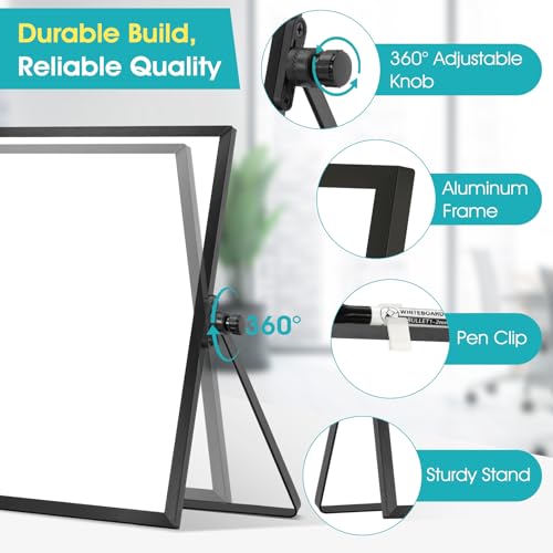 Image of Dry Erase Small White Board, 16 inch x 12 inch Desktop Whiteboard with Stand Black